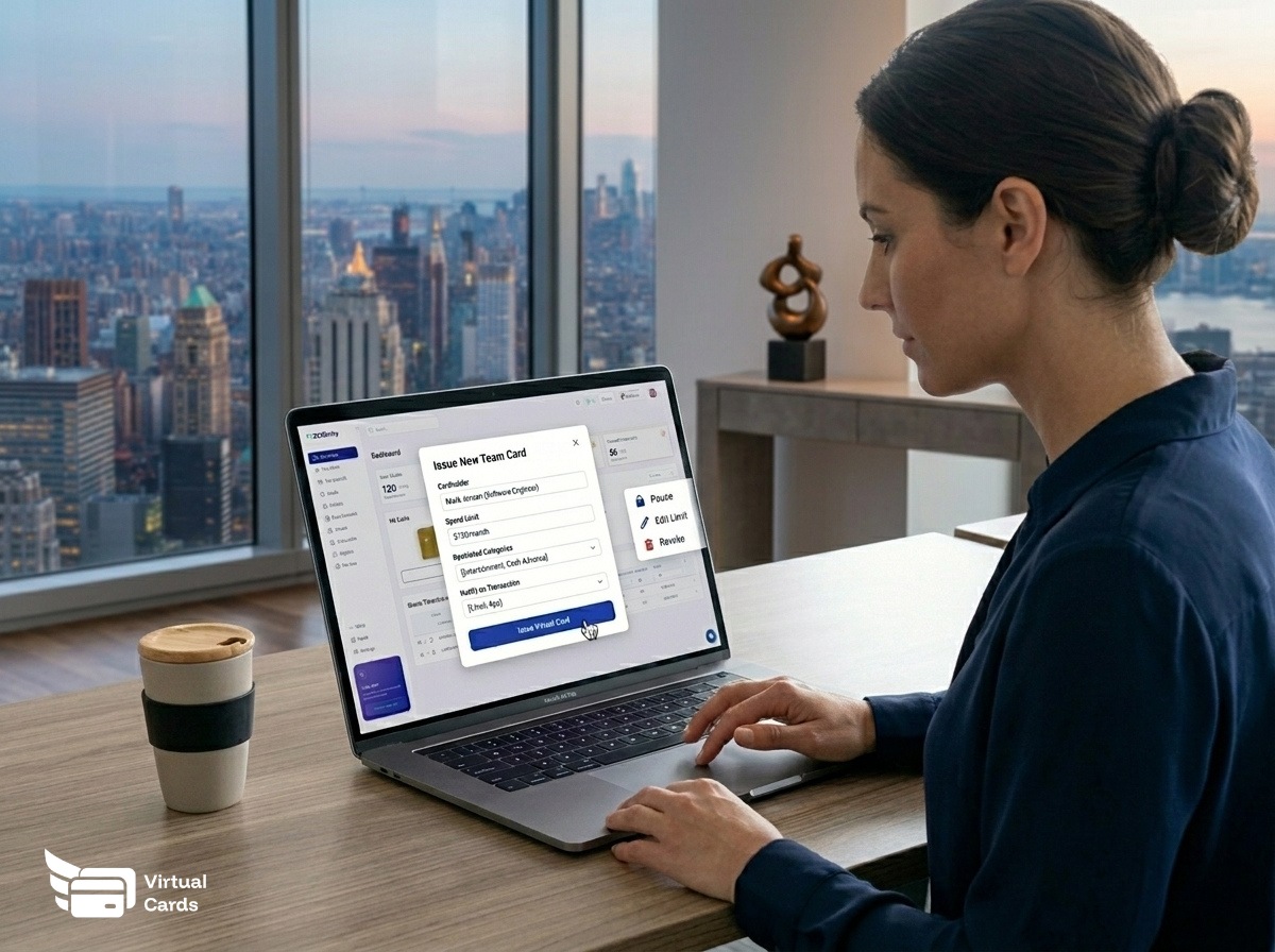Business expense cards dashboard showing per-card limits and transaction controls