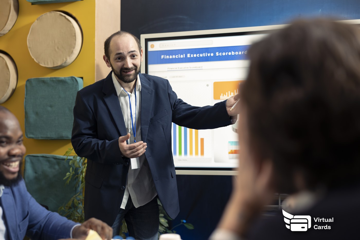Finance manager reviewing conference event card charges on a dashboard
